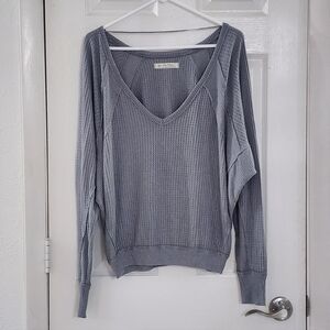 Free People We The Free Santa Clara Thermal Top Grey Size Small Waffle Knit